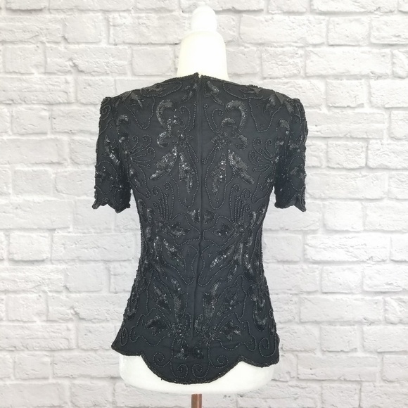 Adrianna Papell Boutique beaded back zipper vintage black top women's size PS - Picture 6 of 9